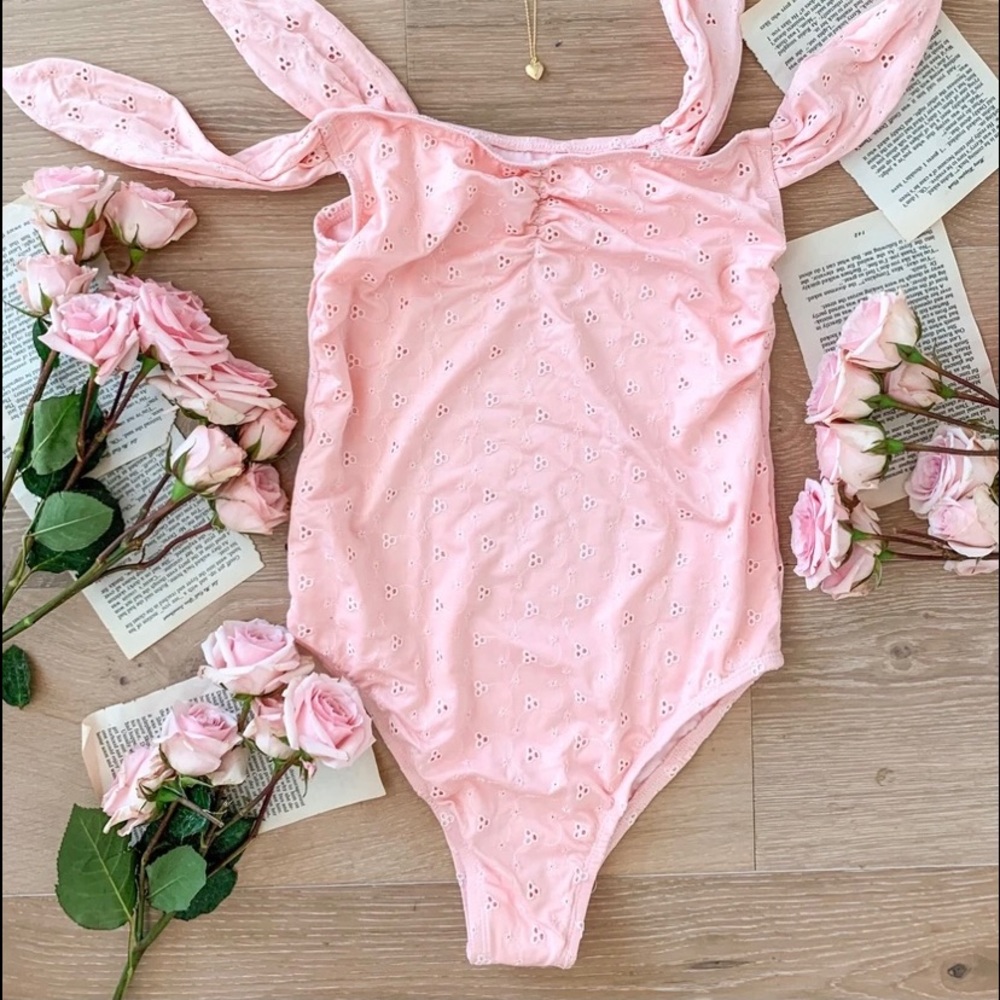 Pink Vintage Eyelet Romantic One piece swim NWOT